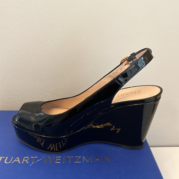 Stuart Weitzman Jean Black Patent wedge shoes. Size 37.5 US7B. - Picture 4 of 6